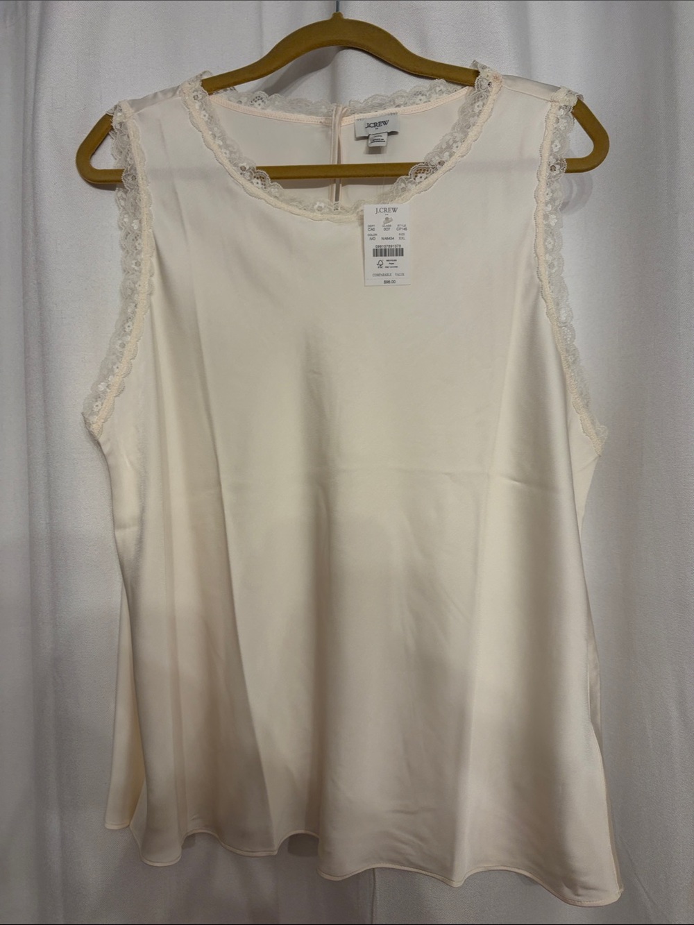 J. Crew Cream Satin Lace-Trim Chemise